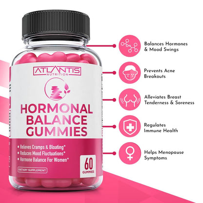 Atlantis Nutrition Hormonelles Gleichgewicht für Frauen & PMS Linderung Gummis – Lindert Krämpfe, Blähungen, Stimmungsschwankungen, Hitzewallungen & Nachtschweiß – Cranberry, Dong Quai & Mönchspfeffer Menstruationskrämpfe
