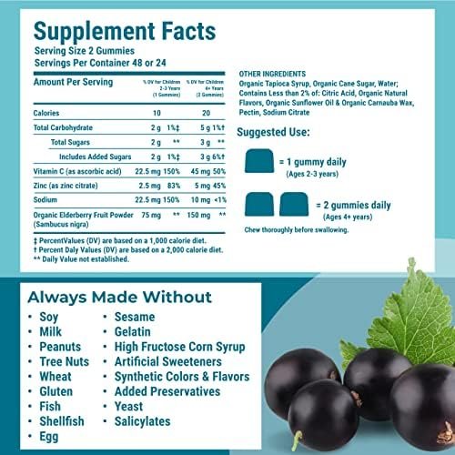 Hyland's Bio Holunderbeeren Plus Gummies für Kinder mit Zink und Vitamin C, Immununterstützung, 48 vegane Gummibärchen