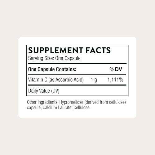 THORNE Vitamin C 1.000 mg – 60 Kapseln – Immunsystem & Kollagenbildung – Antioxidans – glutenfrei, laktosefrei, sojafrei – drittanbieterzertifiziert