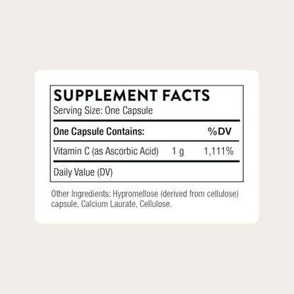 THORNE Vitamin C 1.000 mg – 60 Kapseln – Immunsystem & Kollagenbildung – Antioxidans – glutenfrei, laktosefrei, sojafrei – drittanbieterzertifiziert
