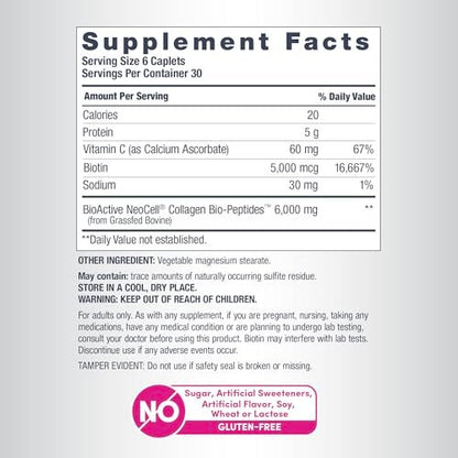 NeoCell Kollagen-Peptide-Tabletten | 180 Tabletten | mit Vitamin C und Biotin | Weidehaltung Rind | Für Haar, Haut & Nägel | Für Frauen und Männer