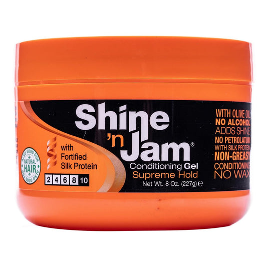 Ampro Shine-n-Jam Supreme Hold Gel – Styling-Gel mit Olivenöl und Seidenprotein für starken Halt und glänzendes Haar – 237 ml