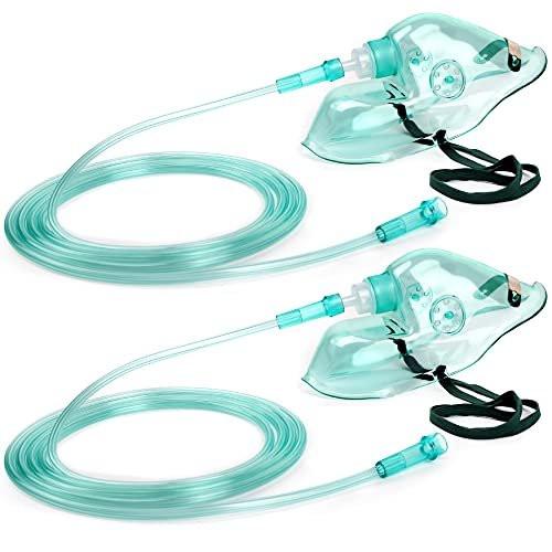 ANSNF 2er-Pack Sauerstoffmaske für Erwachsene mit 2 m Schlauch & verstellbarem elastischem Band - Größe L - Ohne Becher