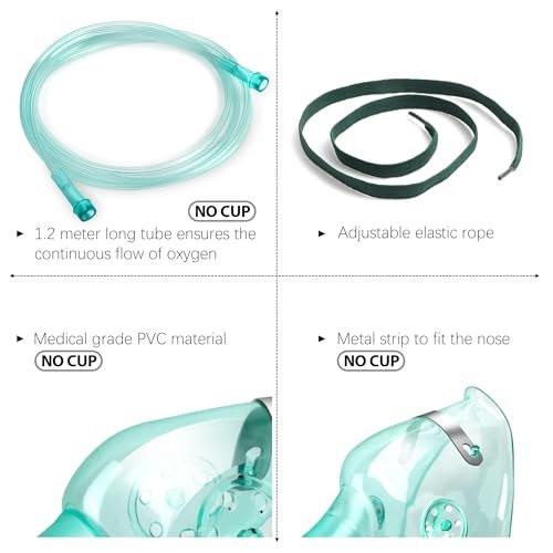 ANSNF 2er-Pack Sauerstoffmaske für Erwachsene mit 2 m Schlauch & verstellbarem elastischem Band - Größe L - Ohne Becher