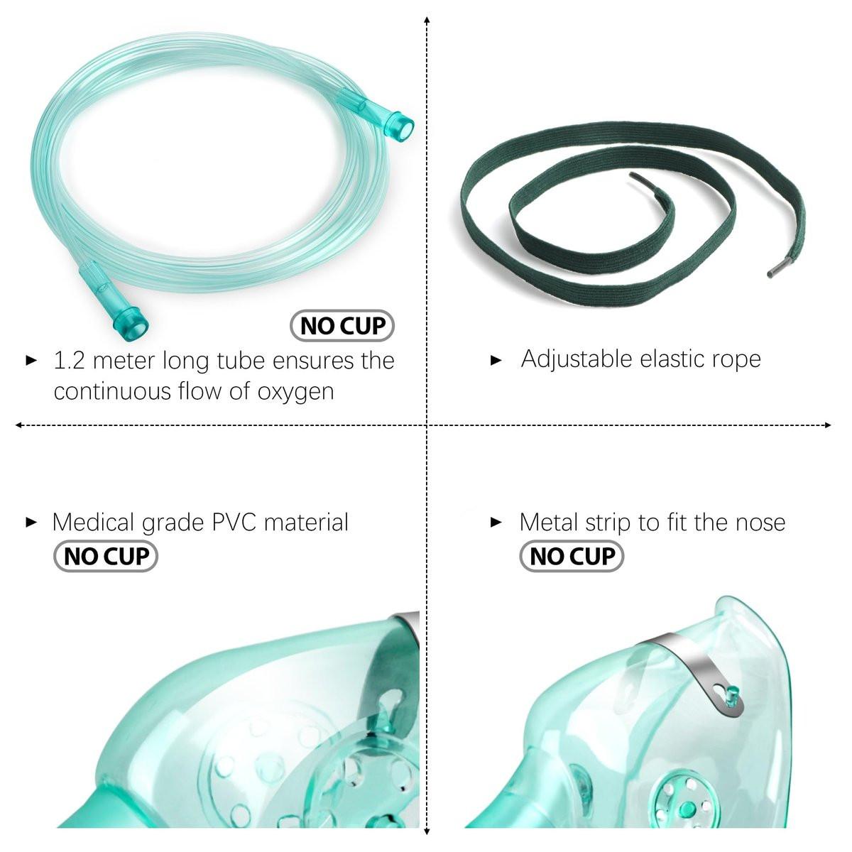 ANSNF 2er-Pack Sauerstoffmaske für Erwachsene mit 2 m Schlauch & verstellbarem elastischem Band - Größe L - Ohne Becher