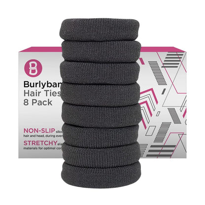 Burlybands Große Haargummis für dickes, schweres oder lockiges Haar - Rutschfest, Haarschonend, Nahtlose Damen-Pferdeschwanz-Scrunchies - Dunkelgrau, 8 Stück