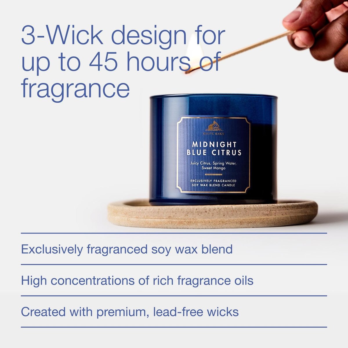 Bath & Body Works Midnight Blue Citrus 3-Docht-Kerze – Duftkerze für Zuhause – langanhaltender, raumfüllender Duft – hohe Duftölkonzentration – Sojawachsmischung