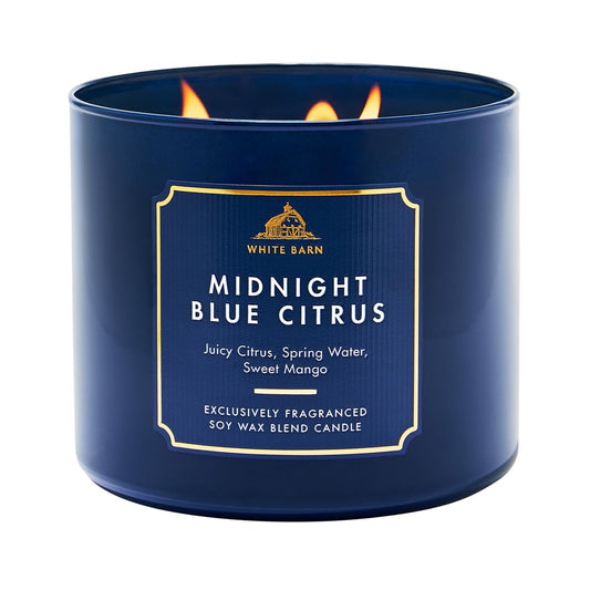 Bath & Body Works Midnight Blue Citrus 3-Docht-Kerze – Duftkerze für Zuhause – langanhaltender, raumfüllender Duft – hohe Duftölkonzentration – Sojawachsmischung