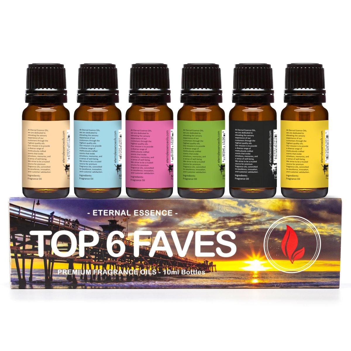 Top 6 Faves – Set mit 6 Premium Duftölen – Love Spell, Tahitian Vanille, Clean Cotton, Mango, Dragon's Blood und Monkey Farts – 10 ml