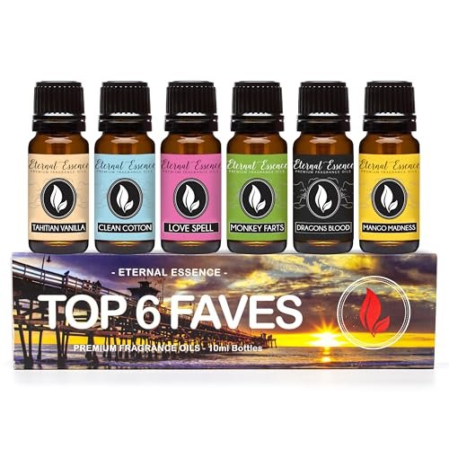 Top 6 Faves – Set mit 6 Premium Duftölen – Love Spell, Tahitian Vanille, Clean Cotton, Mango, Dragon's Blood und Monkey Farts – 10 ml