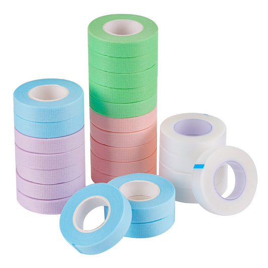 25 Stück Wimpernverlängerungsband, Klebeband aus Stoff, unter Augen, atmungsaktives medizinisches Mikroporenband für einzelne Wimpernverlängerungen, 1/2'' x 10 Yards pro Rolle, Grün+Pink+Blau+Weiß+Lila