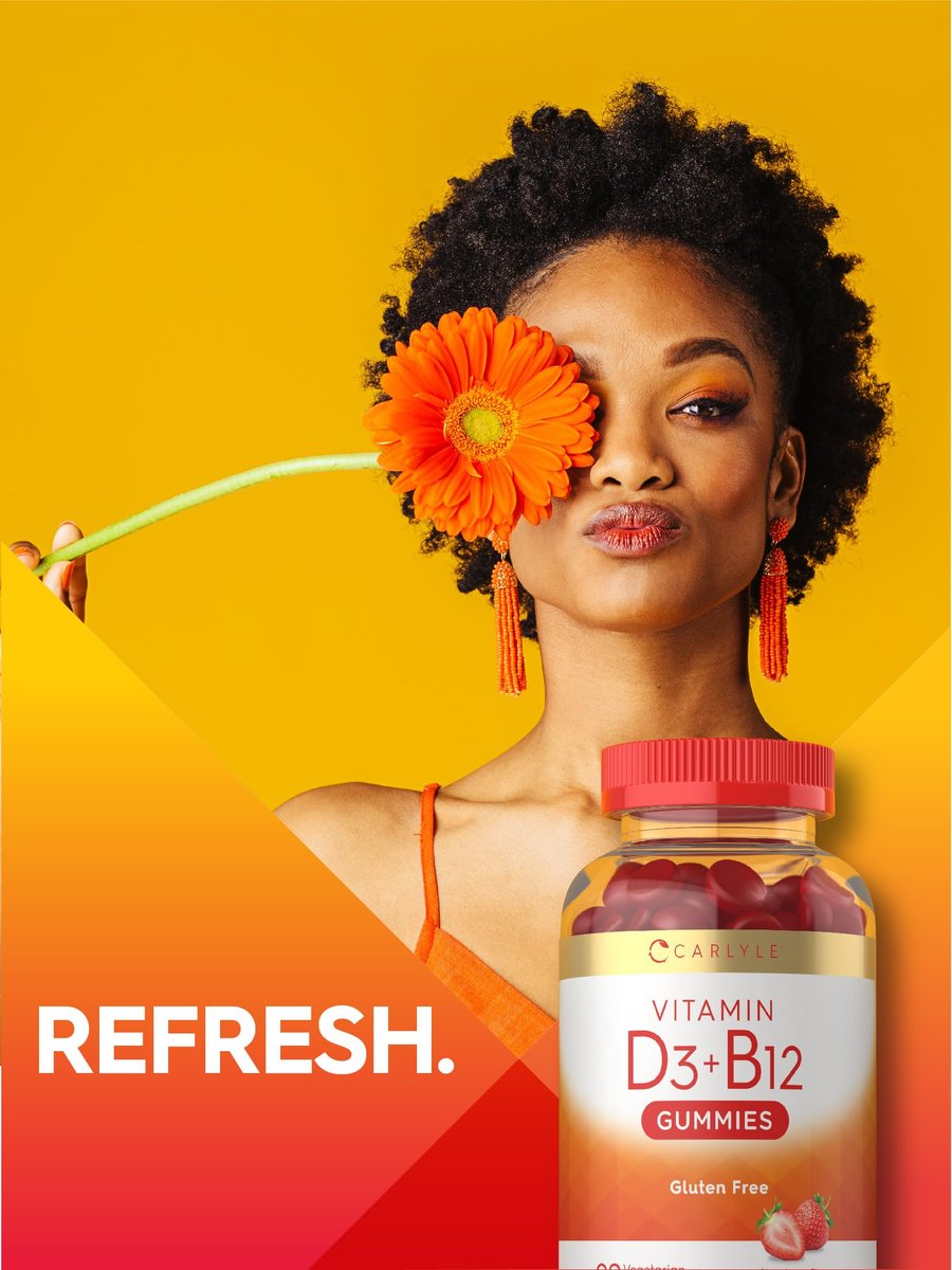 Carlyle Vitamin D3 + B12 Komplex Gummibärchen | 90 Stück | Vegetarische, Nicht-GVO, Glutenfreie Formel | Erdbeergeschmack