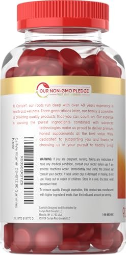 Carlyle Vitamin D3 + B12 Komplex Gummibärchen | 90 Stück | Vegetarische, Nicht-GVO, Glutenfreie Formel | Erdbeergeschmack