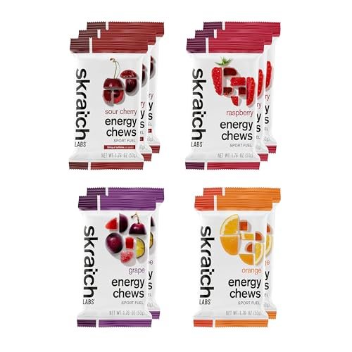 Skratch Labs Energy Chews – Fruchtige Energie-Gummis für Läufer, Radfahrer & Ausdauersportler | Schnelle Kohlenhydrate, leicht verdaulich, echte Früchte | Gel-Alternative für Läufe & Fahrten | Sortenpaket 10er-Pack | Glutenfrei, vegan