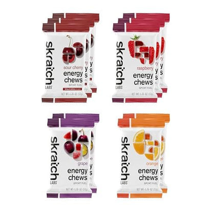 Skratch Labs Energy Chews – Fruchtige Energie-Gummis für Läufer, Radfahrer & Ausdauersportler | Schnelle Kohlenhydrate, leicht verdaulich, echte Früchte | Gel-Alternative für Läufe & Fahrten | Sortenpaket 10er-Pack | Glutenfrei, vegan