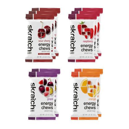 Skratch Labs Energy Chews – Fruchtige Energie-Gummis für Läufer, Radfahrer & Ausdauersportler | Schnelle Kohlenhydrate, leicht verdaulich, echte Früchte | Gel-Alternative für Läufe & Fahrten | Sortenpaket 10er-Pack | Glutenfrei, vegan