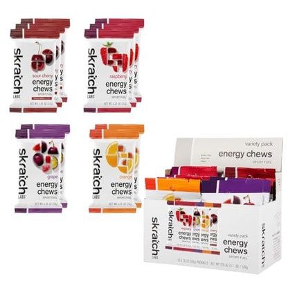 Skratch Labs Energy Chews – Fruchtige Energie-Gummis für Läufer, Radfahrer & Ausdauersportler | Schnelle Kohlenhydrate, leicht verdaulich, echte Früchte | Gel-Alternative für Läufe & Fahrten | Sortenpaket 10er-Pack | Glutenfrei, vegan