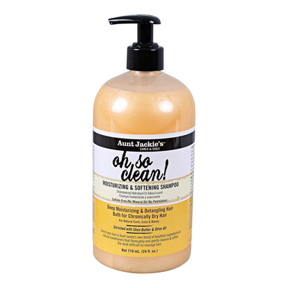 Aunt Jackie's Curls and Coils Oh So Clean – Tiefenfeuchtigkeitsspendendes und pflegendes Haarshampoo für natürliche Locken, Wellen und Spiralen, mit Sheabutter, 710 ml Familienpumpe