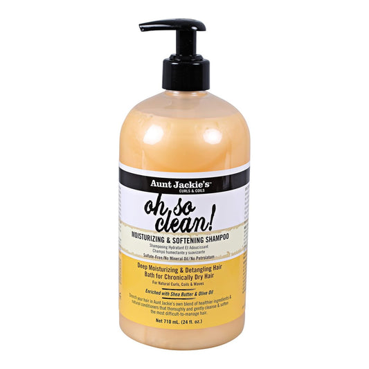 Aunt Jackie's Curls and Coils Oh So Clean – Tiefenfeuchtigkeitsspendendes und pflegendes Haarshampoo für natürliche Locken, Wellen und Spiralen, mit Sheabutter, 710 ml Familienpumpe