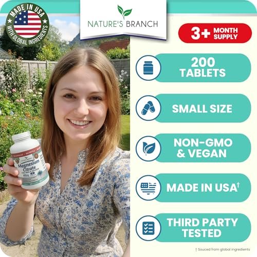 Magnesiumcitrat Kapseln 400mg – Hochdosiert für Schlaf, Entspannung & Muskeln – Vegan, Nicht-GMO, Leicht zu Schlucken – 200 Kapseln