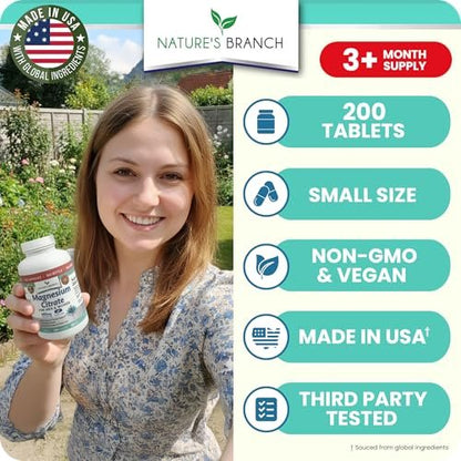 Magnesiumcitrat Kapseln 400mg – Hochdosiert für Schlaf, Entspannung & Muskeln – Vegan, Nicht-GMO, Leicht zu Schlucken – 200 Kapseln