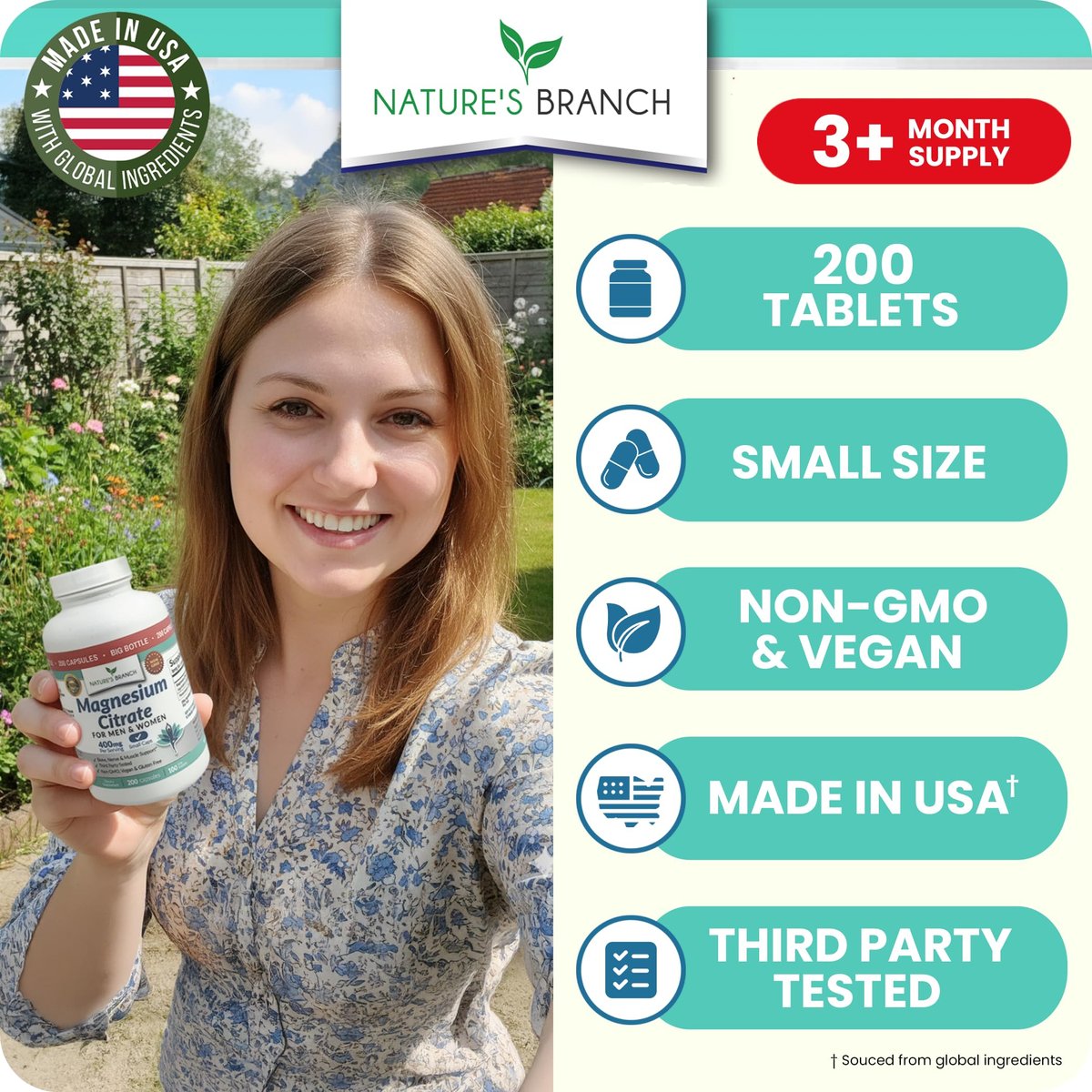 Magnesiumcitrat Kapseln 400mg – Hochdosiert für Schlaf, Entspannung & Muskeln – Vegan, Nicht-GMO, Leicht zu Schlucken – 200 Kapseln