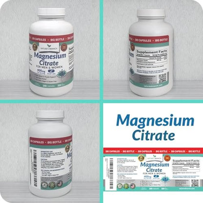 Magnesiumcitrat Kapseln 400mg – Hochdosiert für Schlaf, Entspannung & Muskeln – Vegan, Nicht-GMO, Leicht zu Schlucken – 200 Kapseln
