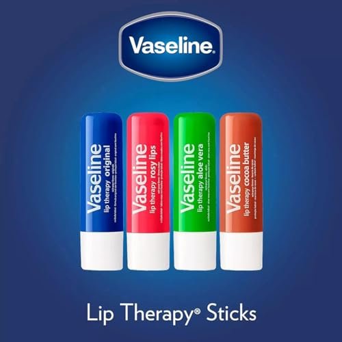 Vaseline Lip Therapy Sortiment 4er-Pack – Original + Rosy Lips Feuchtigkeitsspendender Lippenbalsam mit Vitamin E, 0,16 Oz pro Stück