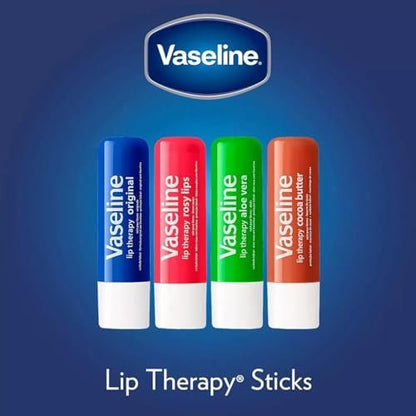 Vaseline Lip Therapy Sortiment 4er-Pack – Original + Rosy Lips Feuchtigkeitsspendender Lippenbalsam mit Vitamin E, 0,16 Oz pro Stück