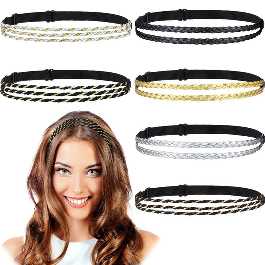 6-teiliges Set Boho-Braided-Elastik-Stirnbänder für Frauen – Rutschfest, Stretchbar, Geflochtenes Haarband, Hippie-Haaraccessoire, Geschenk