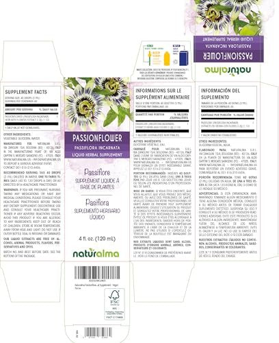 Naturalma Passionsblumenkraut mit Blüten Alkoholfreie Tinktur - 118 ml Flüssigextrakt - Vegan