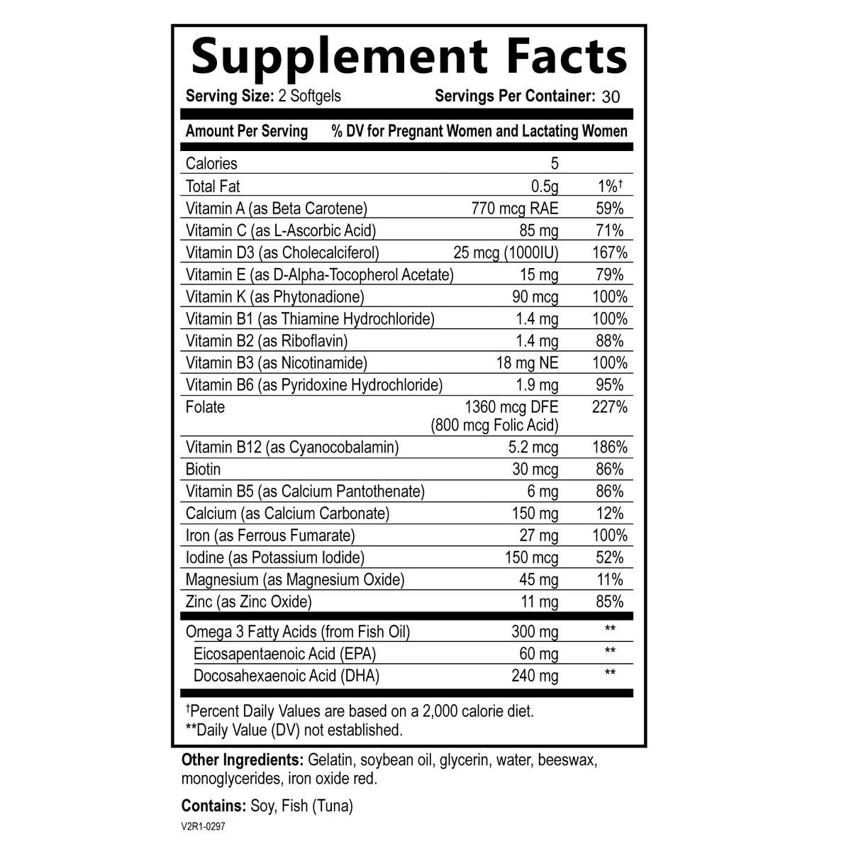 Pränatale Vitamine für Frauen – Multivitamin mit DHA, Folsäure, Vitamin C, B12, Eisen & Omega-3 – Vor, während & nach der Schwangerschaft für gesundes Wachstum & Gehirnentwicklung – 60 Softgels