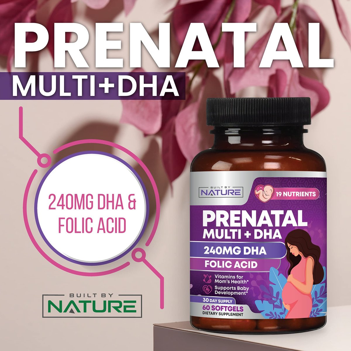 Pränatale Vitamine für Frauen – Multivitamin mit DHA, Folsäure, Vitamin C, B12, Eisen & Omega-3 – Vor, während & nach der Schwangerschaft für gesundes Wachstum & Gehirnentwicklung – 60 Softgels