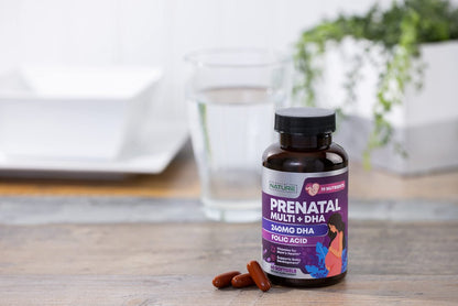 Pränatale Vitamine für Frauen – Multivitamin mit DHA, Folsäure, Vitamin C, B12, Eisen & Omega-3 – Vor, während & nach der Schwangerschaft für gesundes Wachstum & Gehirnentwicklung – 60 Softgels