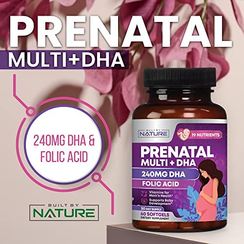 Pränatale Vitamine für Frauen – Multivitamin mit DHA, Folsäure, Vitamin C, B12, Eisen & Omega-3 – Vor, während & nach der Schwangerschaft für gesundes Wachstum & Gehirnentwicklung – 60 Softgels