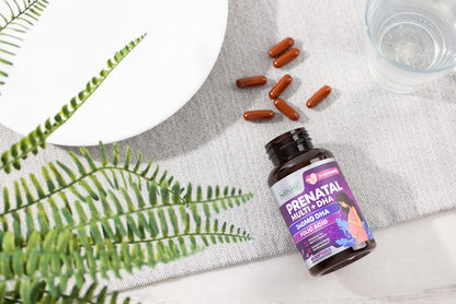 Pränatale Vitamine für Frauen – Multivitamin mit DHA, Folsäure, Vitamin C, B12, Eisen & Omega-3 – Vor, während & nach der Schwangerschaft für gesundes Wachstum & Gehirnentwicklung – 60 Softgels