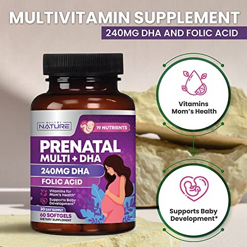 Pränatale Vitamine für Frauen – Multivitamin mit DHA, Folsäure, Vitamin C, B12, Eisen & Omega-3 – Vor, während & nach der Schwangerschaft für gesundes Wachstum & Gehirnentwicklung – 60 Softgels