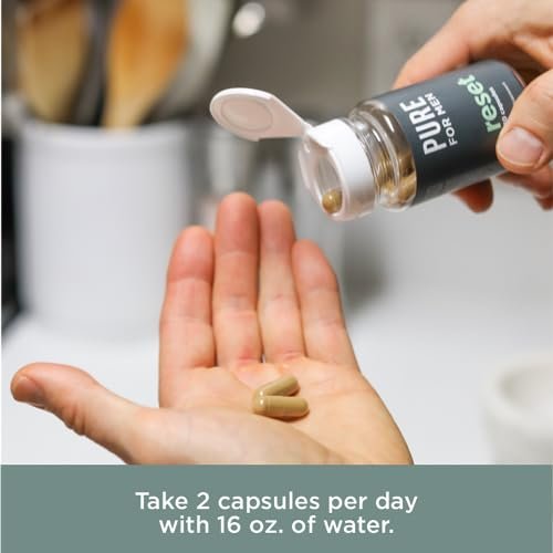 Pure for Men Detox Supplement, Reset | Fördert die Verdauungs- und Darmgesundheit, hilft bei der Entfernung von Giftstoffen und unterstützt das Immunsystem, Darmreinigung | 30 Kapseln