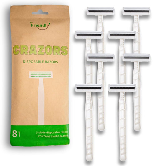 Crazors 3-Klingen Einwegrasierer – 8er-Pack – Haarentfernung für Männer & Frauen – Körper- & Gesichtsrasierer – Reisegröße – Umweltfreundlich von MyFriendly