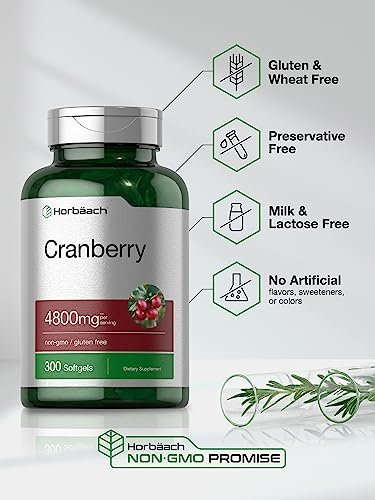 Horbäach Cranberry Kapseln | 300 Softgels | Nicht-GVO, Glutenfrei | Aus Konzentrat Extrakt