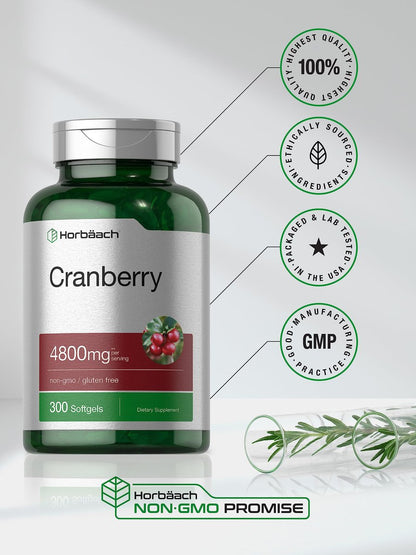 Horbäach Cranberry Kapseln | 300 Softgels | Nicht-GVO, Glutenfrei | Aus Konzentrat Extrakt