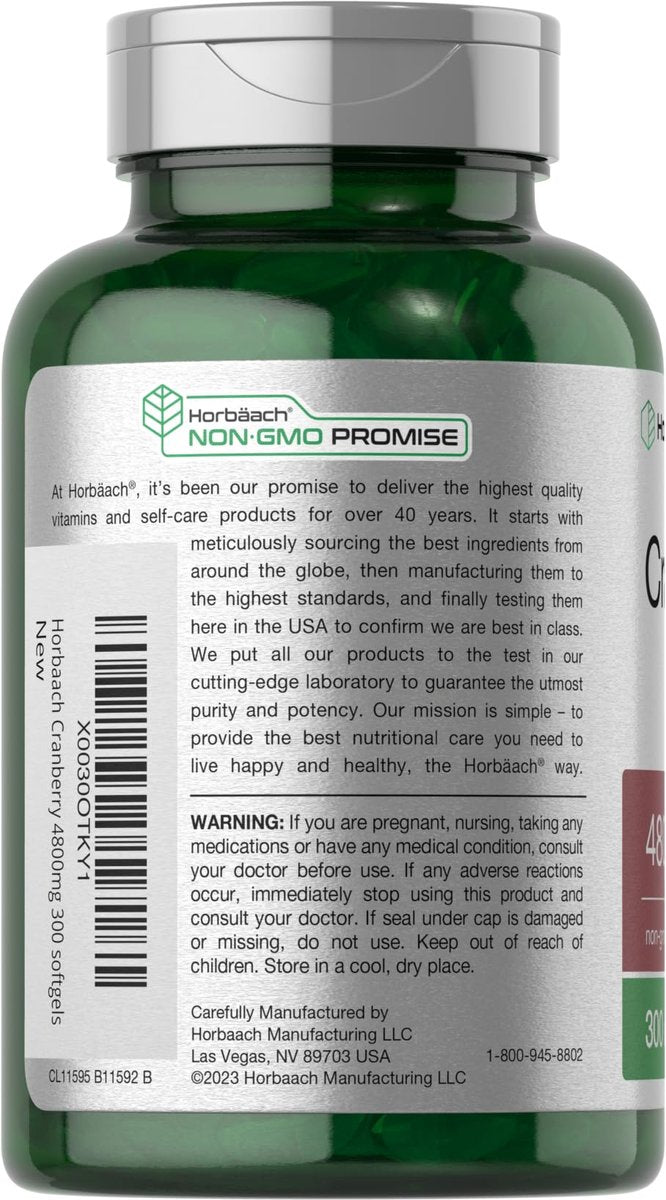 Horbäach Cranberry Kapseln | 300 Softgels | Nicht-GVO, Glutenfrei | Aus Konzentrat Extrakt