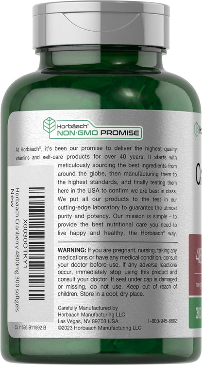 Horbäach Cranberry Kapseln | 300 Softgels | Nicht-GVO, Glutenfrei | Aus Konzentrat Extrakt