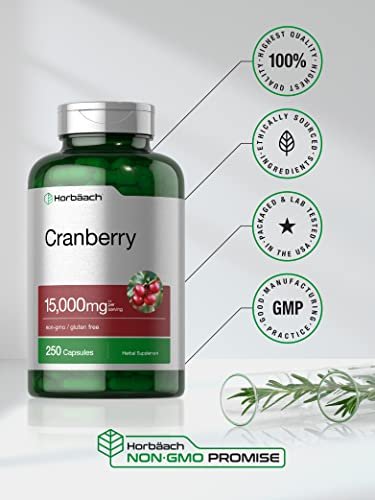 Horbäach Cranberry Kapseln + Vitamin C | 250 Kapseln | Nicht-GVO & glutenfrei | Konzentrat Extrakt