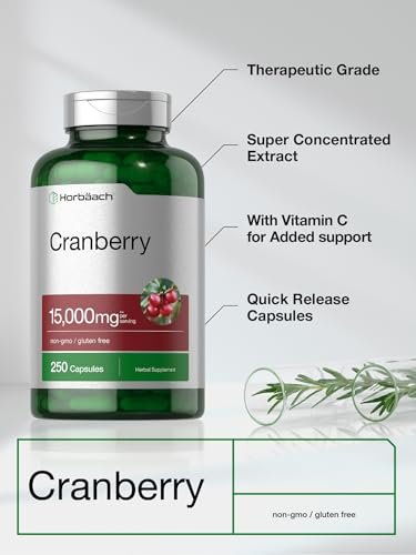 Horbäach Cranberry Kapseln + Vitamin C | 250 Kapseln | Nicht-GVO & glutenfrei | Konzentrat Extrakt