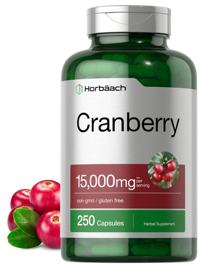 Horbäach Cranberry Kapseln + Vitamin C | 250 Kapseln | Nicht-GVO & glutenfrei | Konzentrat Extrakt