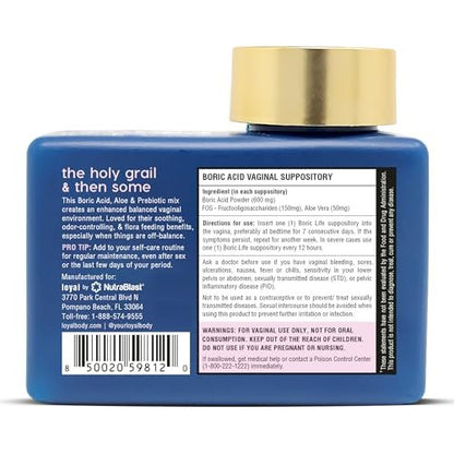 Loyal Boric Life Plus - Borsäure-Zäpfchen mit Aloe & FOS - Unterstützt Geruchskontrolle - Lindert Beschwerden - Erhält die intime Flora - Hergestellt in den USA (30 Stück)