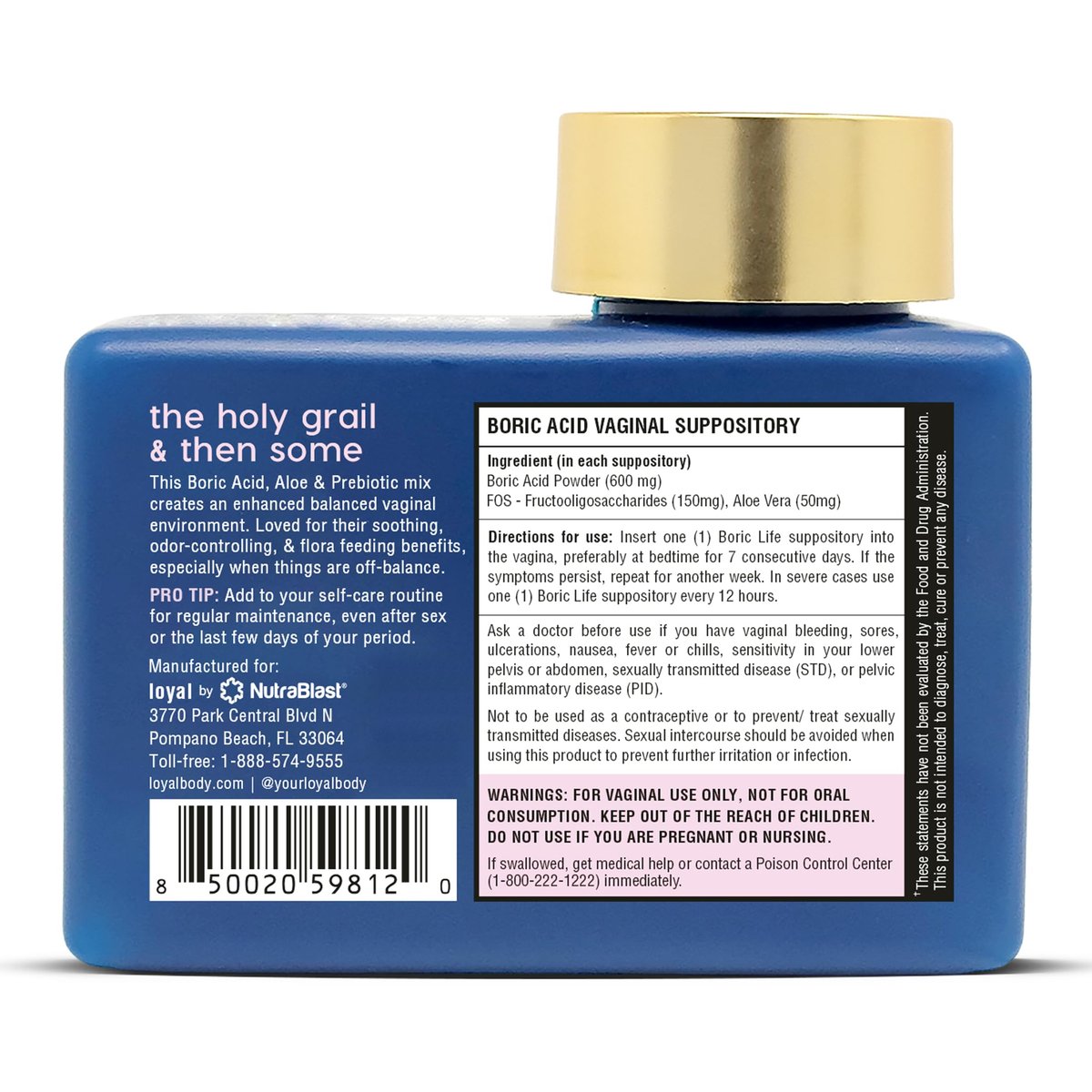 Loyal Boric Life Plus - Borsäure-Zäpfchen mit Aloe & FOS - Unterstützt Geruchskontrolle - Lindert Beschwerden - Erhält die intime Flora - Hergestellt in den USA (30 Stück)