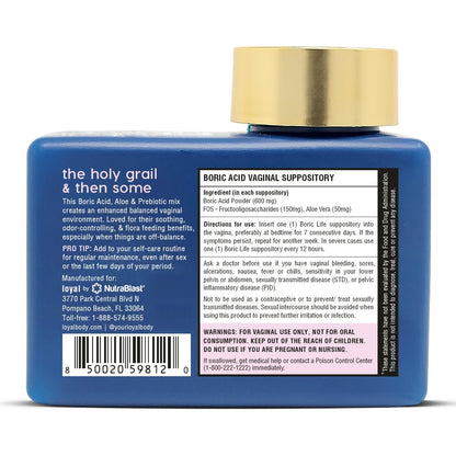Loyal Boric Life Plus - Borsäure-Zäpfchen mit Aloe & FOS - Unterstützt Geruchskontrolle - Lindert Beschwerden - Erhält die intime Flora - Hergestellt in den USA (30 Stück)