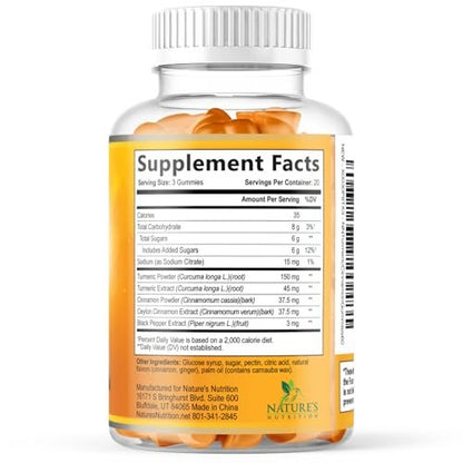 Turmeric Curcumin Gummis mit 95% Curcuminoiden, Ingwer, Schwarzem Pfeffer für beste Absorption, vegane Gelenkunterstützung, Nicht-GMO, Glutenfrei, leckerer Zimtgeschmack – 60 Gummis